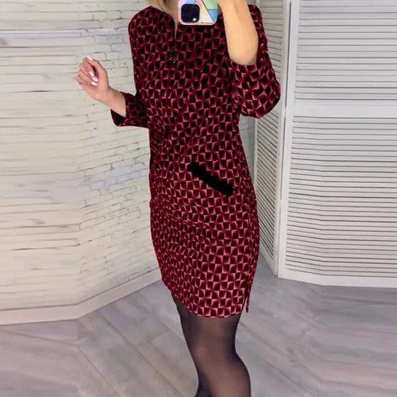 Kylie - Diamond print dress with long sleeves