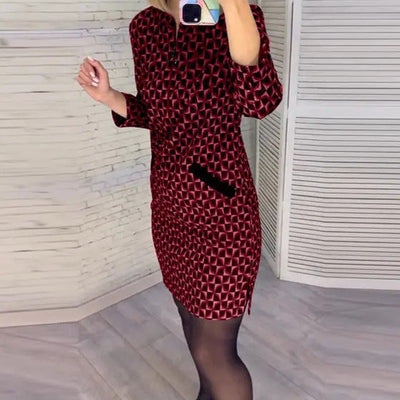 Kylie - Diamond print dress with long sleeves