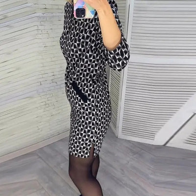 Kylie - Diamond print dress with long sleeves