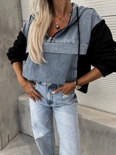 Casual zip-up Patchwork Pattern Made of Denim
