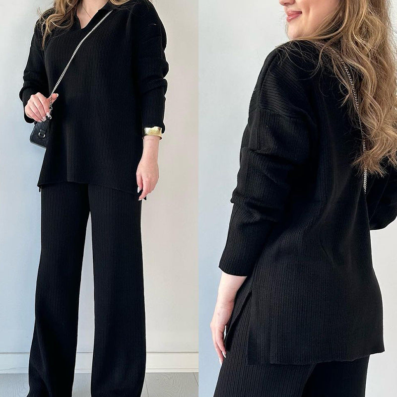 Casual Split Knitted Two Piece Set Sweater