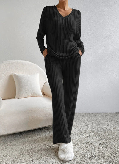 Kathy | V- Neck Strip Knitted 2 Set