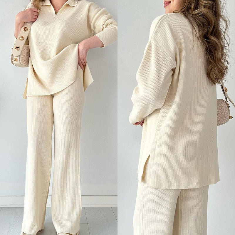 Casual Split Knitted Two Piece Set Sweater