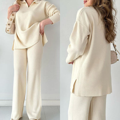 Casual Split Knitted Two Piece Set Sweater
