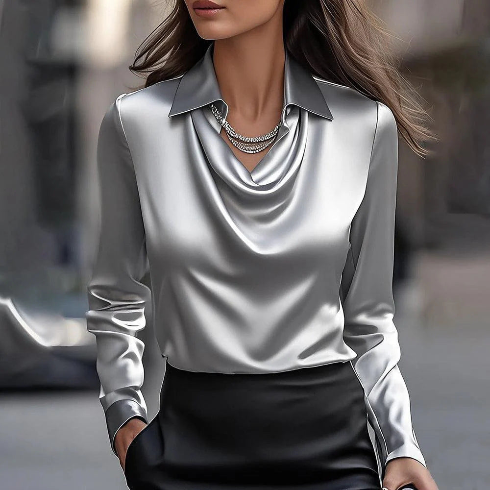 Malvina | Elegant Satin Blouse with Draped Neckline