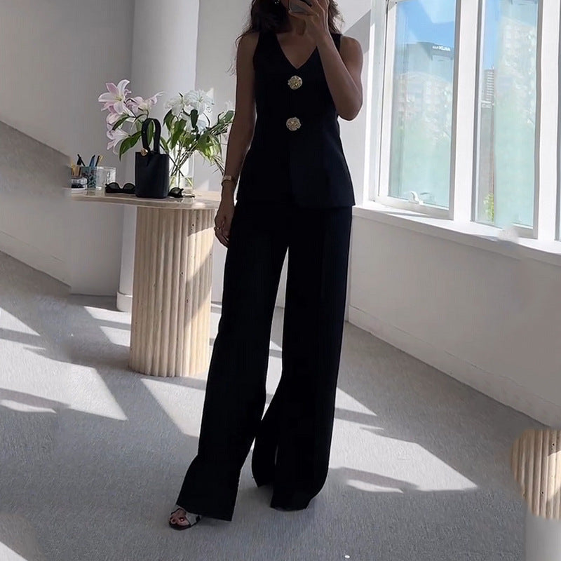 Isabella - Elegant Vest Slit Two-Piece Set