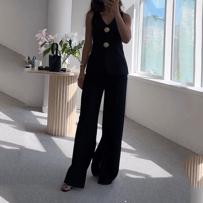 Isabella - Elegant Vest Slit Two-Piece Set