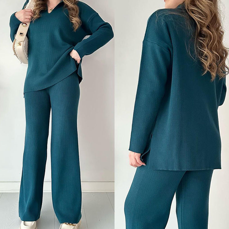 Casual Split Knitted Two Piece Set Sweater