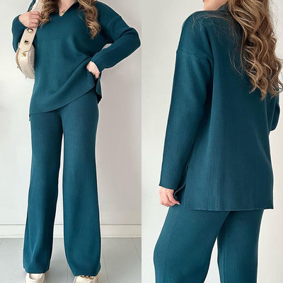 Casual Split Knitted Two Piece Set Sweater