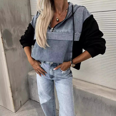 Casual zip-up Patchwork Pattern Made of Denim