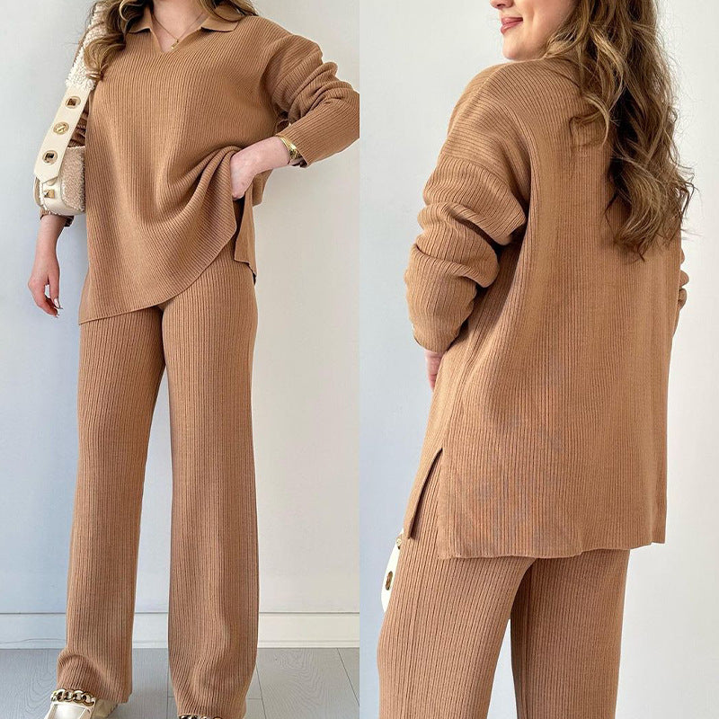 Casual Split Knitted Two Piece Set Sweater