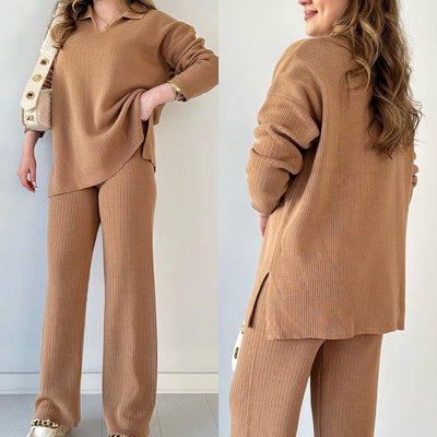 Casual Split Knitted Two Piece Set Sweater