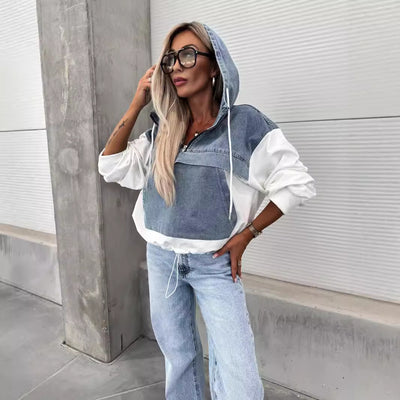 Casual zip-up Patchwork Pattern Made of Denim