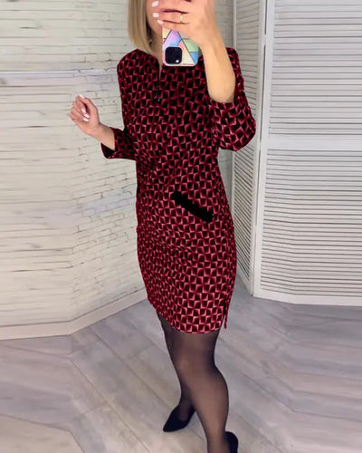 Kylie - Diamond print dress with long sleeves
