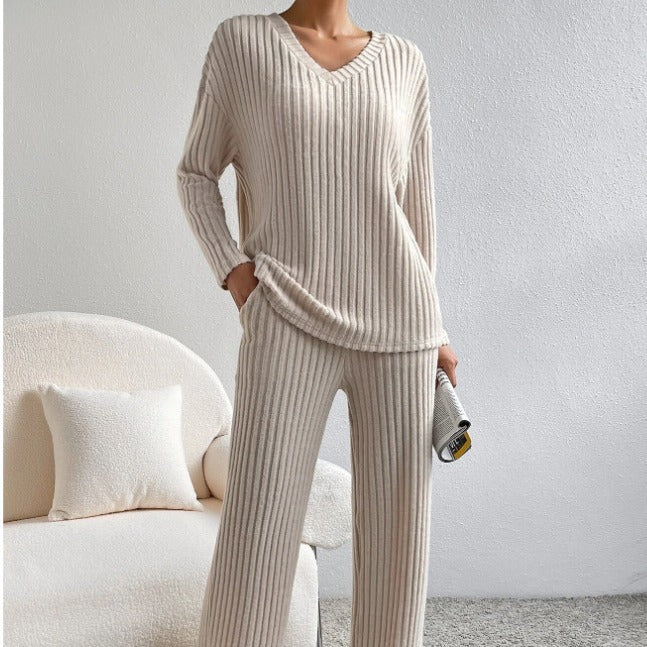 Kathy | V- Neck Strip Knitted 2 Set