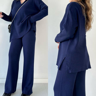 Casual Split Knitted Two Piece Set Sweater