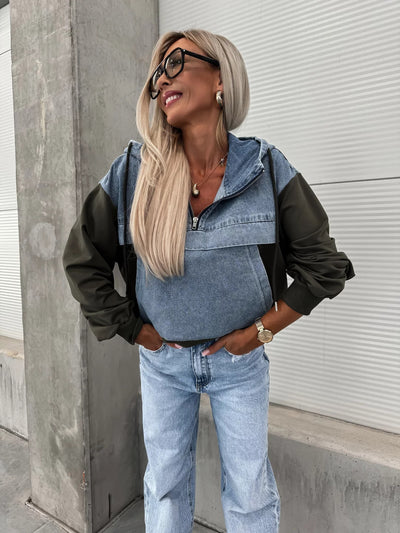 Casual zip-up Patchwork Pattern Made of Denim