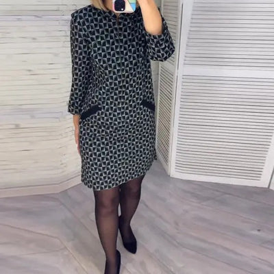 Kylie - Diamond print dress with long sleeves