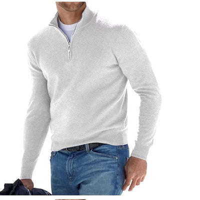 Men's Fashion Casual Long Sleeve V-neck Cashmere Zipper Top