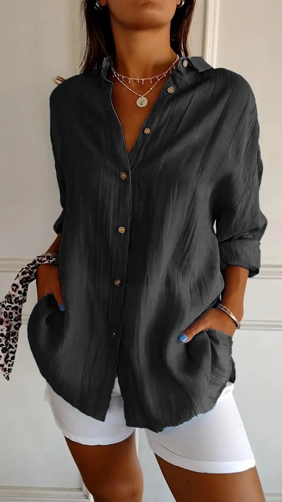 Sasha | Elegant Lapel Shirt With Pleated Style