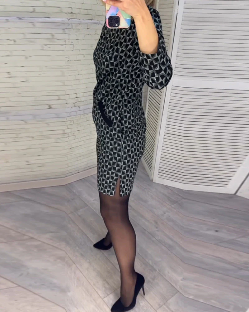 Kylie - Diamond print dress with long sleeves