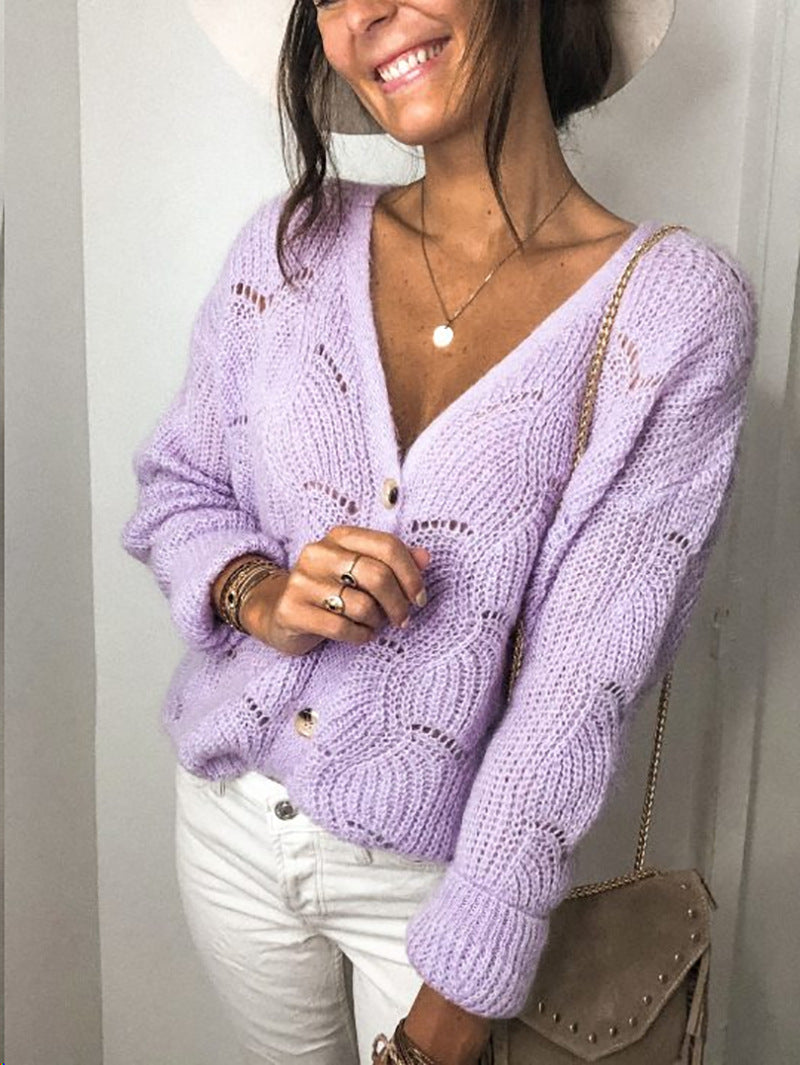 New V Neck Hollow Knit Top