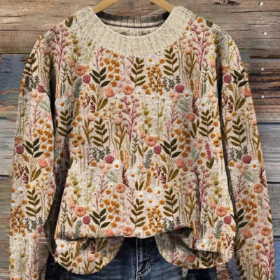Aurore｜Style Printed Flower Embroidered Sweater