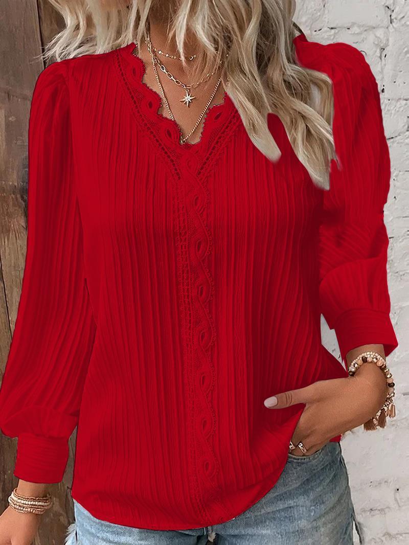 Emma | Long Sleeve V-neck Lace Blouse