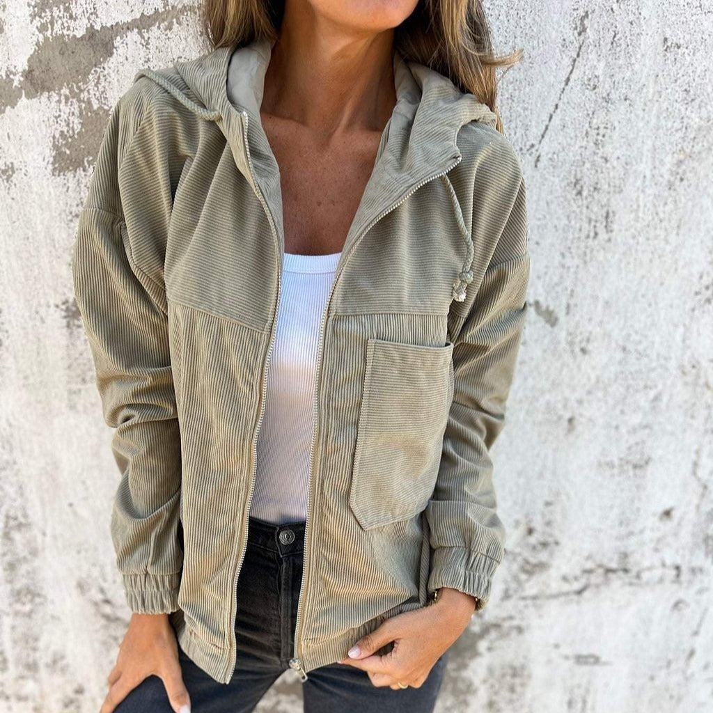 Corduroy Casual Jacket Hooded Zip