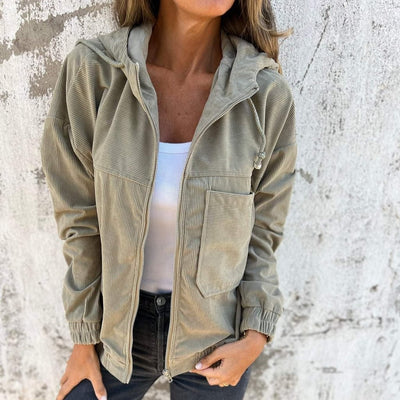 Corduroy Casual Jacket Hooded Zip