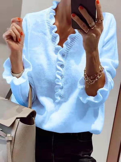 Ruffled Sweater with Elegant Buttons