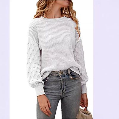 Brick Round Neck Long Puff Sleeve Sweater