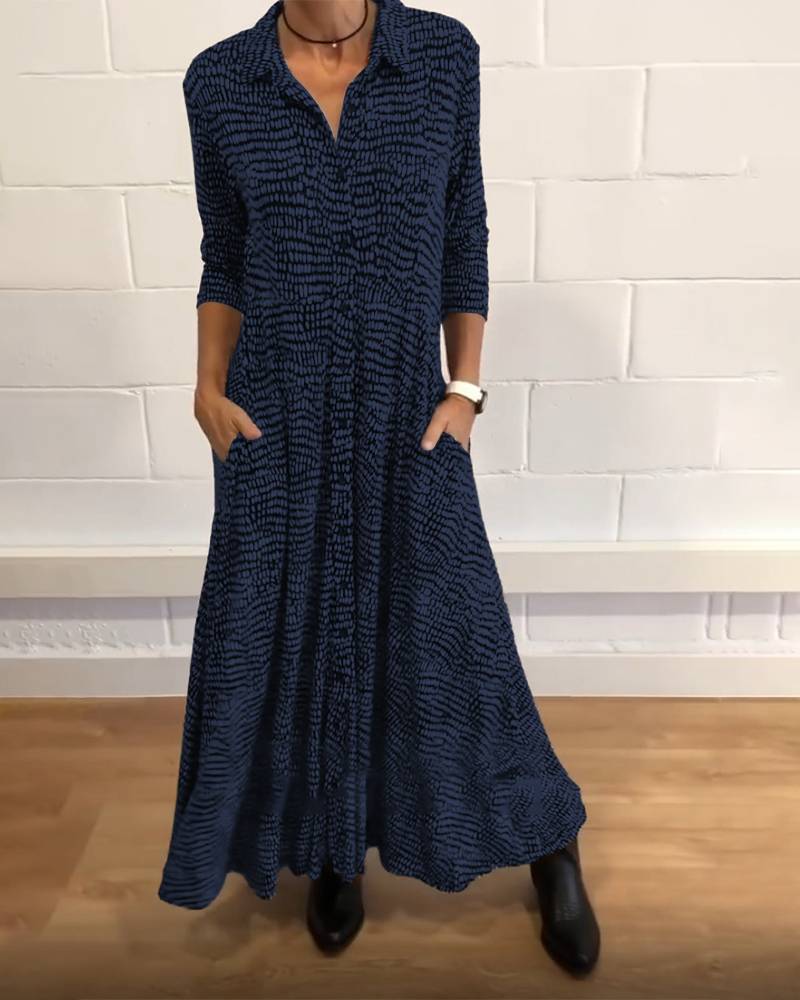 Lily - Printed lapel pocket dress