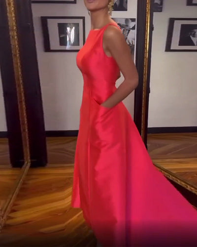 Sleeveless Pocket Solid Color Elegant Dress