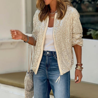Black Sequin Zipper-up Jacket
