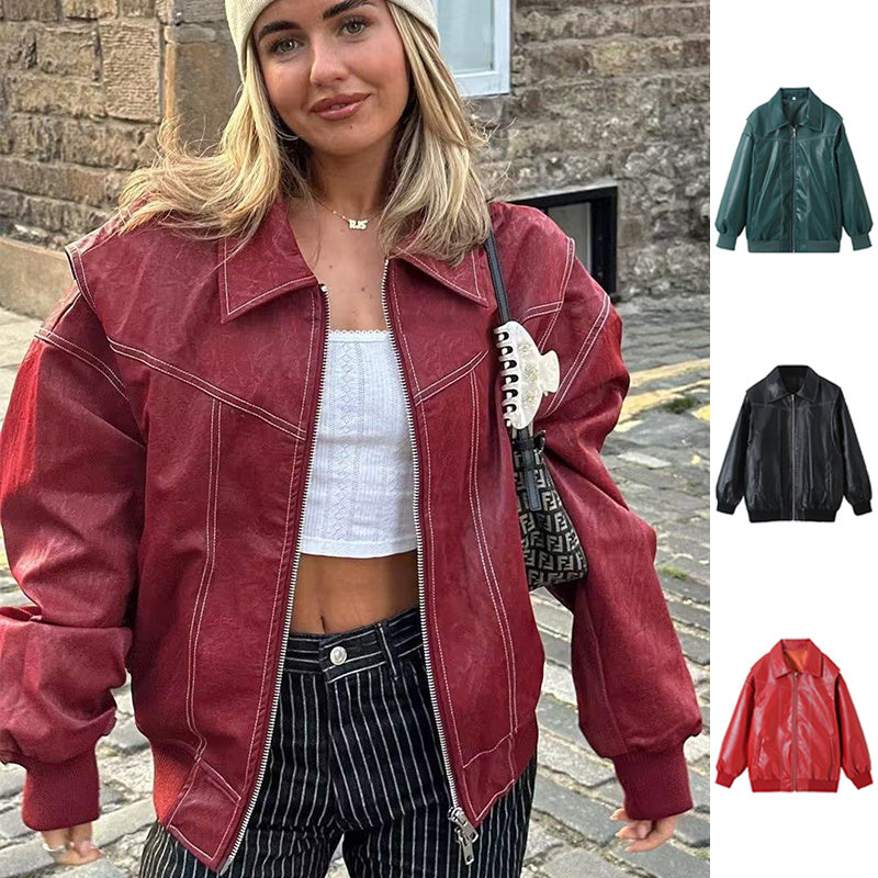 Zoe - Retro Oversized Leather Jacket