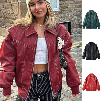 Zoe - Retro Oversized Leather Jacket