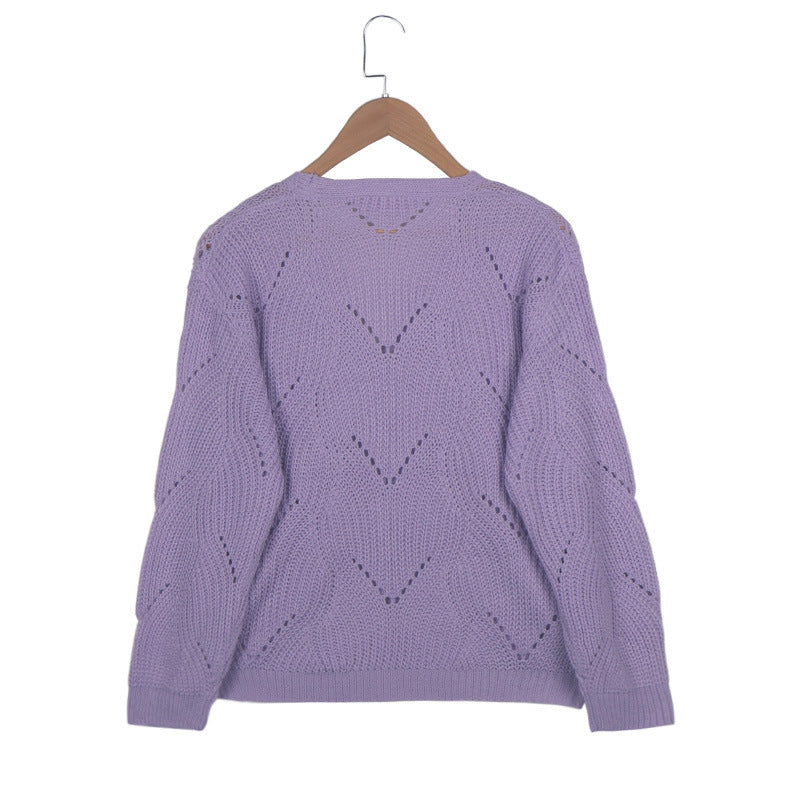 New V Neck Hollow Knit Top