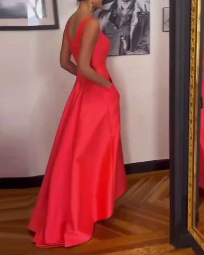 Sleeveless Pocket Solid Color Elegant Dress