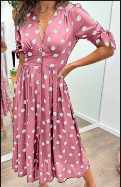 Polina | Deep V Polka Slim-fit Dress