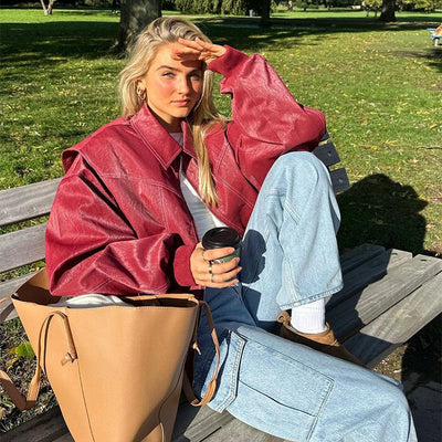Zoe - Retro Oversized Leather Jacket