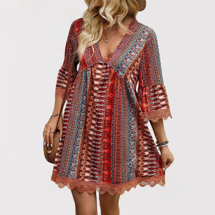 Lara | Stylish V-Neck Bohemian Dress