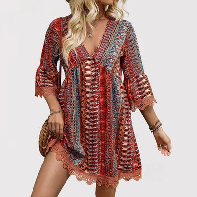 Lara | Stylish V-Neck Bohemian Dress