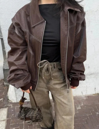 Zoe - Retro Oversized Leather Jacket