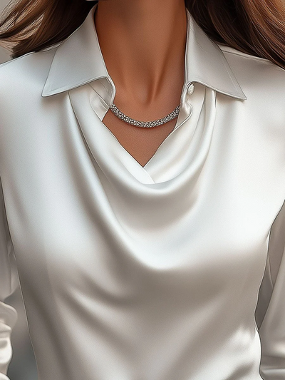 Malvina | Elegant Satin Blouse with Draped Neckline