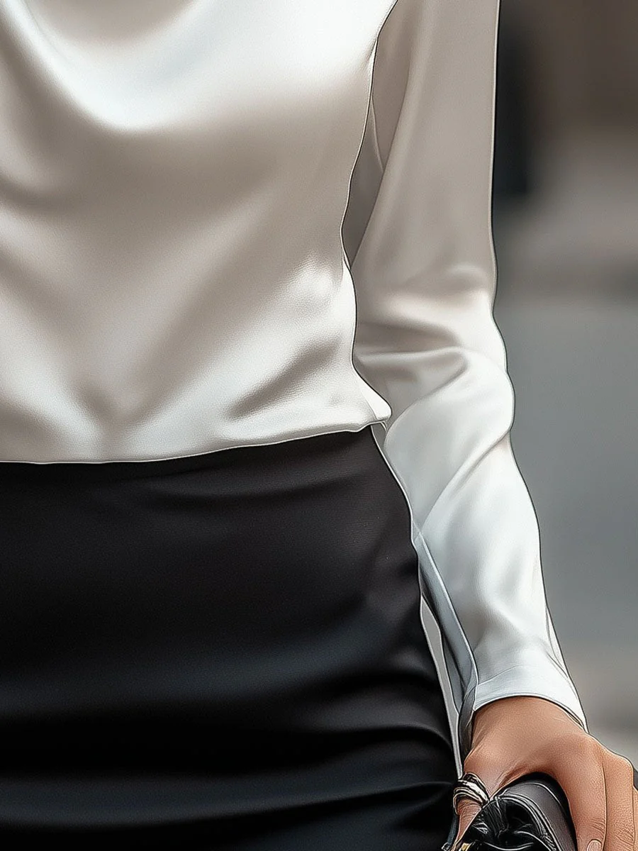 Malvina | Elegant Satin Blouse with Draped Neckline