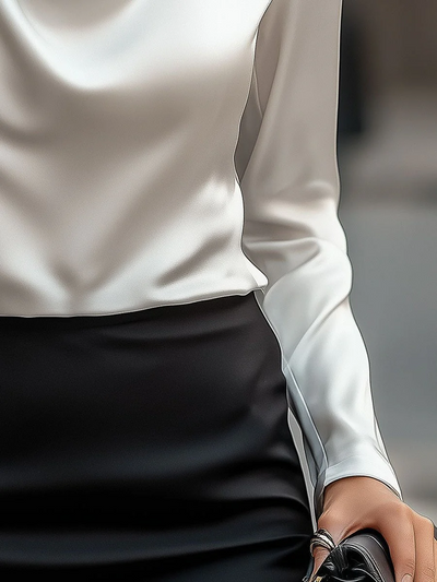 Malvina | Elegant Satin Blouse with Draped Neckline